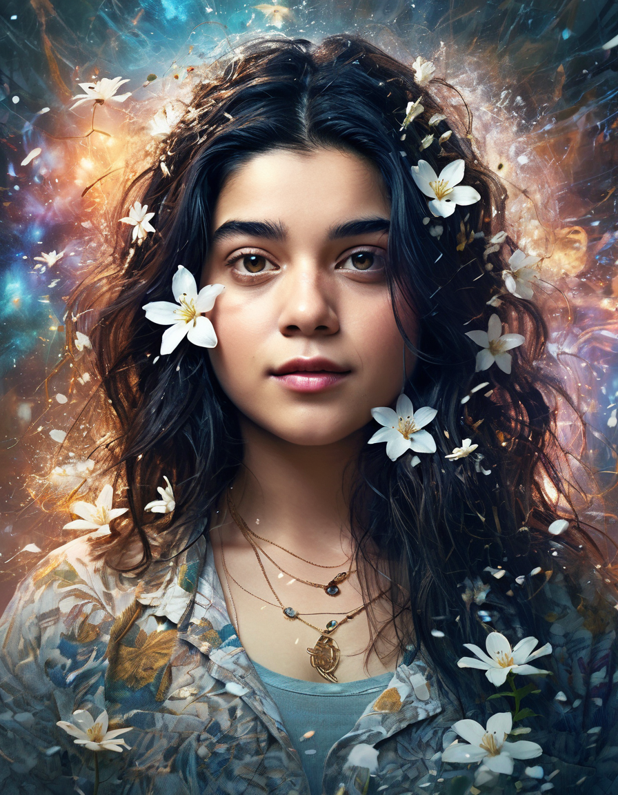 02995-sdXL_v10VAEFix-lora Iman Vellani 1 0 imnvllnkhmkhn woman jasmine flowers space fragmentation messy hair serious glowing hand surreal upper body dynamic pose Travel through.png